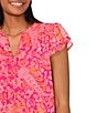Color:Bright Rose - Image 4 - Crew Neck Short Sleeve Floral Blouse