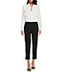Color:Rich Black - Image 3 - Cropped Straight Slit Leg Pocketed Pull-On Pants