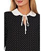 Color:Rich Black - Image 3 - Dotted Print Long Sleeve Ruffle Cuff Peter Pan Collar Tie Front Georgette Blouse