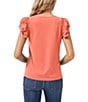 Color:Cameo Coral - Image 2 - Double Ruffle Short Sleeve Crew Neck Knit Top