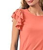 Color:Cameo Coral - Image 3 - Double Ruffle Short Sleeve Crew Neck Knit Top