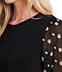 Color:Rich Black - Image 3 - Floral Embroidered 3/4 Tie Sleeve Crew Neck Knit Top