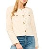 CeCe Eyelet Textured Round Neck Long Sleeve Button Front Jacket - Image 3