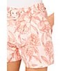 Color:Sweet Rose - Image 3 - Floral Print High Waisted Linen Belted Pleated Shorts