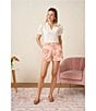 Color:Sweet Rose - Image 4 - Floral Print High Waisted Linen Belted Pleated Shorts