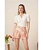 Color:Sweet Rose - Image 5 - Floral Print High Waisted Linen Blend Belted Pleated Shorts