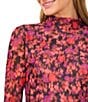CeCe Floral Print Turtleneck Long Sleeve Top, Color:Rich Black - Image 3