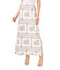 Color:Egret - Image 1 - Floral Tapestry Print Side Slit Linen Maxi Skirt