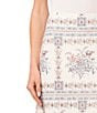 Color:Egret - Image 3 - Floral Tapestry Print Side Slit Linen Maxi Skirt