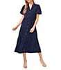 CeCe Gauze Point Collar Short Puff Sleeve Button Front Tiered Midi Shirt Dress, Color:Classic Navy - Image 1