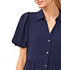 CeCe Gauze Point Collar Short Puff Sleeve Button Front Tiered Midi Shirt Dress, Color:Classic Navy - Image 3