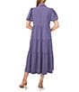 CeCe Gauze Point Collar Short Puff Sleeve Button Front Tiered Midi Shirt Dress, Color:Brisk Blue - Image 2