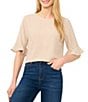 CeCe Geometric Crew Neck Short Sleeve Ruffle Cuff Blouse - Image 1