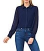 CeCe Georgette Floral 3D Applique Pointed Collar Long Sleeve Hidden Button Front Blouse, Color:Classic Navy - Image 1