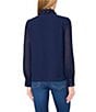 CeCe Georgette Floral 3D Applique Pointed Collar Long Sleeve Hidden Button Front Blouse, Color:Classic Navy - Image 2