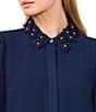 CeCe Georgette Floral 3D Applique Pointed Collar Long Sleeve Hidden Button Front Blouse, Color:Classic Navy - Image 3