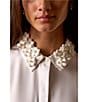 CeCe Georgette Floral 3D Applique Pointed Collar Long Sleeve Hidden Button Front Blouse, Color:New Ivory - Image 8