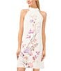 Color:New Ivory - Image 3 - Georgette Floral Print Halter Neck Sleeveless Shift Mini Dress