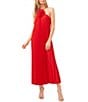 Color:Classic Cherry - Image 1 - Halter Neck Sleeveless Rosette Front Pleated Midi Dress