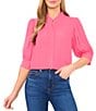 CeCe Heavy Georgette Mandarin Collar Elbow Sleeve Button Front Shirt - Image 1