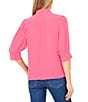 CeCe Heavy Georgette Mandarin Collar Elbow Sleeve Button Front Shirt - Image 2
