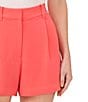 Color:Calypso Coral - Image 3 - High Waisted Crepe Pleated Shorts