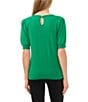 Color:Electric Green - Image 2 - Knit Crew Neck Short Puff Sleeve Top