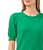 Color:Electric Green - Image 3 - Knit Crew Neck Short Puff Sleeve Top