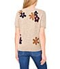 CeCe Knit Floral Print Crew Neck Short Sleeve Sweater, Color:Oatmeal - Image 2