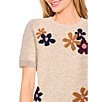 CeCe Knit Floral Print Crew Neck Short Sleeve Sweater, Color:Oatmeal - Image 3