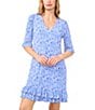 CeCe Knit Floral V-Neckline Ruffle Sleeve Shift Dress - Image 3