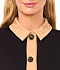 CeCe Knit Point Collar Long Sleeve Button Down Top, Color:Rich Black - Image 5