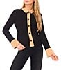 CeCe Knit Point Collar Long Sleeve Button Down Top - Image 3