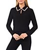 CeCe Knit Point Collar Long Sleeve Rhinestone Embellished Pullover Cardigan - Image 1