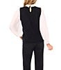 CeCe Knit Point Collar Long Sleeve Twofer Scalloped Sweater, Color:Rich Black - Image 2