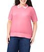 CeCe Plus Size Knit Point Floral Embellished Collar Short Sleeve Sweater - Image 1