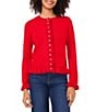CeCe Long Sleeve Round Neck Ruffle Trim Button Front Cardigan - Image 1