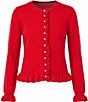 CeCe Long Sleeve Round Neck Ruffle Trim Button Front Cardigan - Image 4
