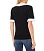 CeCe Knit Ruffle Collar Short Sleeve Partial Button Front Blouse - Image 2
