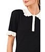 CeCe Knit Ruffle Collar Short Sleeve Partial Button Front Blouse - Image 3