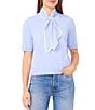 CeCe Knit Tie Neck Short Sleeve Sweater - Image 4