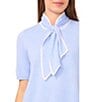 CeCe Knit Tie Neck Short Sleeve Sweater - Image 6
