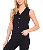 CeCe Cece Knit V-Neck Jewel Button Front Vest, Color:Rich Black - Image 1