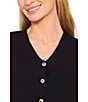 CeCe Cece Knit V-Neck Jewel Button Front Vest, Color:Rich Black - Image 3