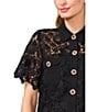 CeCe Lace Collared Short Sleeve Patch Pocket Button Front Top, Color:Rich Black - Image 4