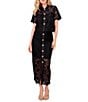 CeCe Lace Collared Short Sleeve Patch Pocket Button Front Top, Color:Rich Black - Image 5