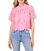 CeCe Lace Collared Short Sleeve Patch Pocket Button Front Top, Color:Peony Rush - Image 1