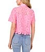 CeCe Lace Collared Short Sleeve Patch Pocket Button Front Top, Color:Peony Rush - Image 2