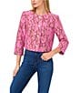 CeCe Lace Overlay Round Neck 3/4 Sleeve Cropped Button-Front Jacket, Color:Antique Olive - Image 1