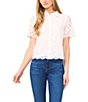 CeCe Lace Point Collar Short Sleeve Button Front Shirt, Color:New Ivory - Image 1